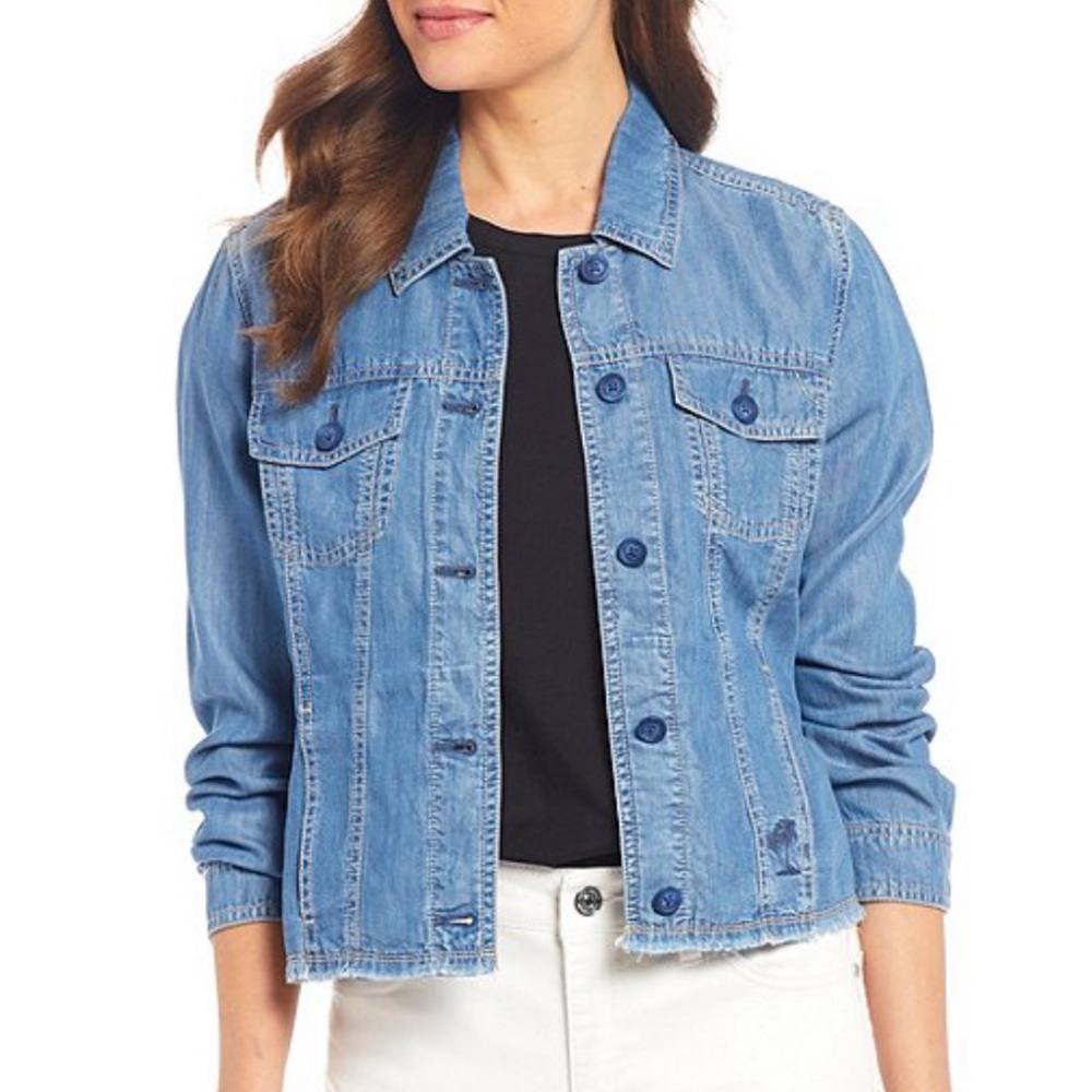 Tommy Bahama Chambray O'lei FrayedHem Denim Jacket